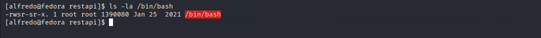 ls -la /bin/bash — permissions rwsr-sr-x confirment le bit SUID posé par le cron