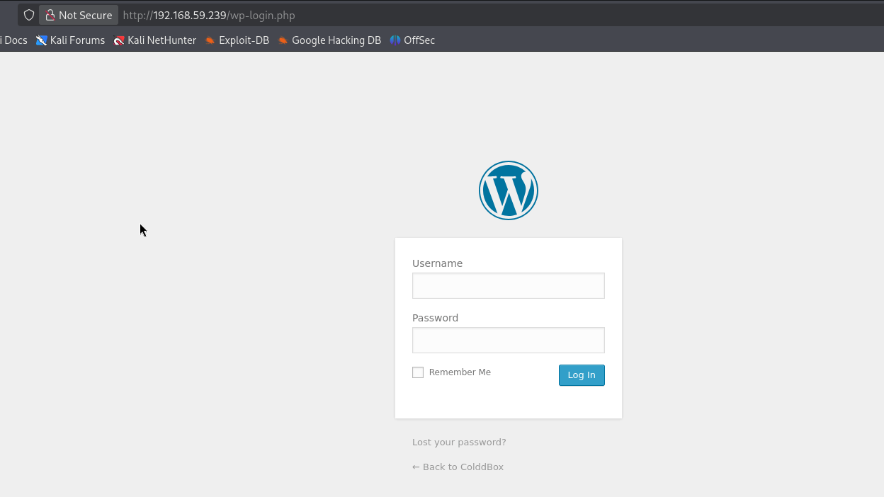 Page de connexion WordPress standard