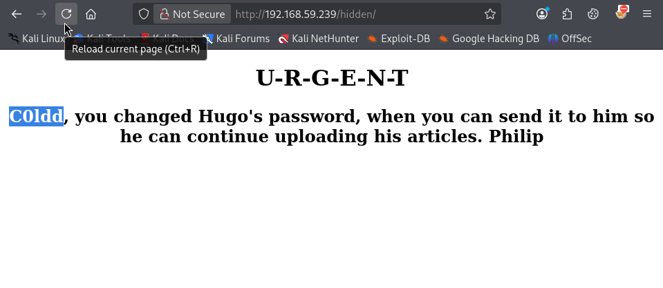 Contenu de /hidden/ : note interne de Philip à C0ldd